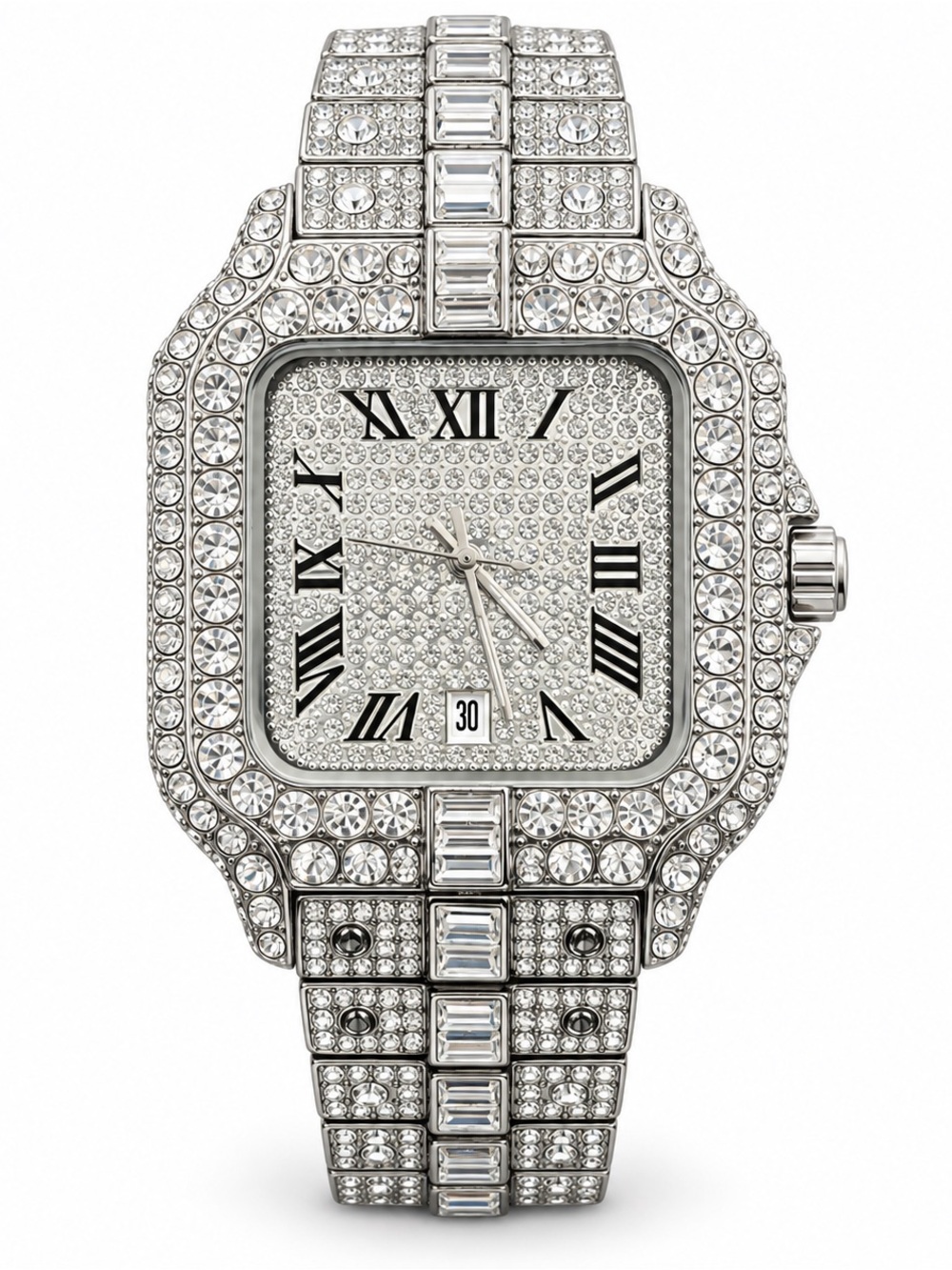 Silver Tone Iced Out Crystal Rhinestone Square Face Watch